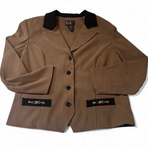 R&K Originals Brown Faux Suede Blazer 14 Horsebit Trim Equestrian Jacket